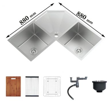 Chậu Rửa Chén Đặt Góc 2 hộc Nobinox LIKEN NL700